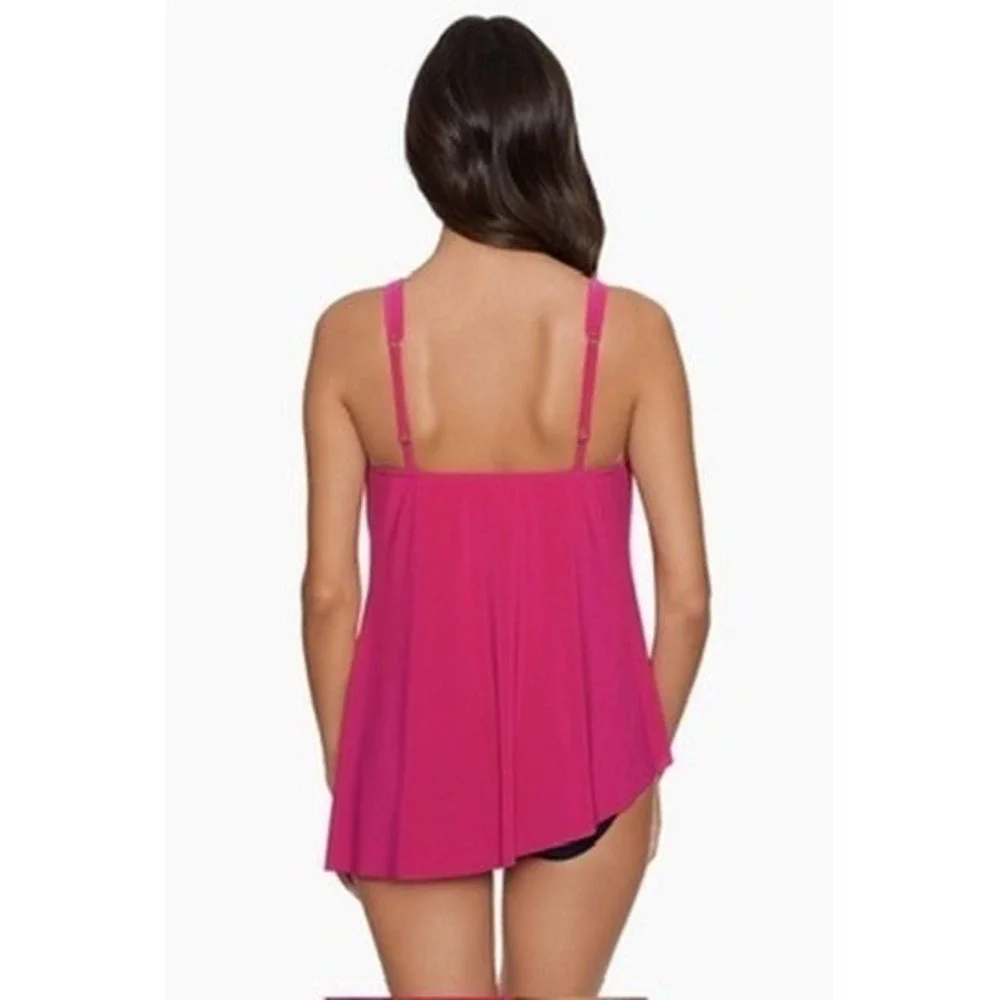 Magicsuit Women Ruby Red Draped Cowl Neck Side Tie‎ Tankini Swim Top Size 8 NEW
